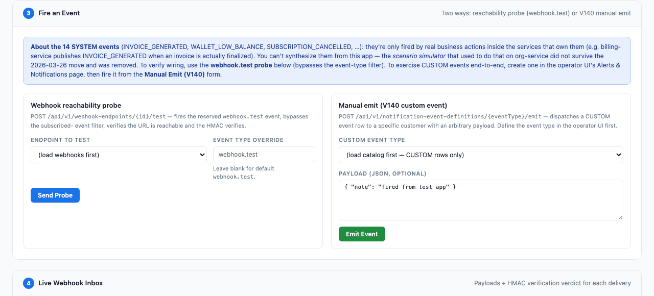 Webhook endpoint registration section